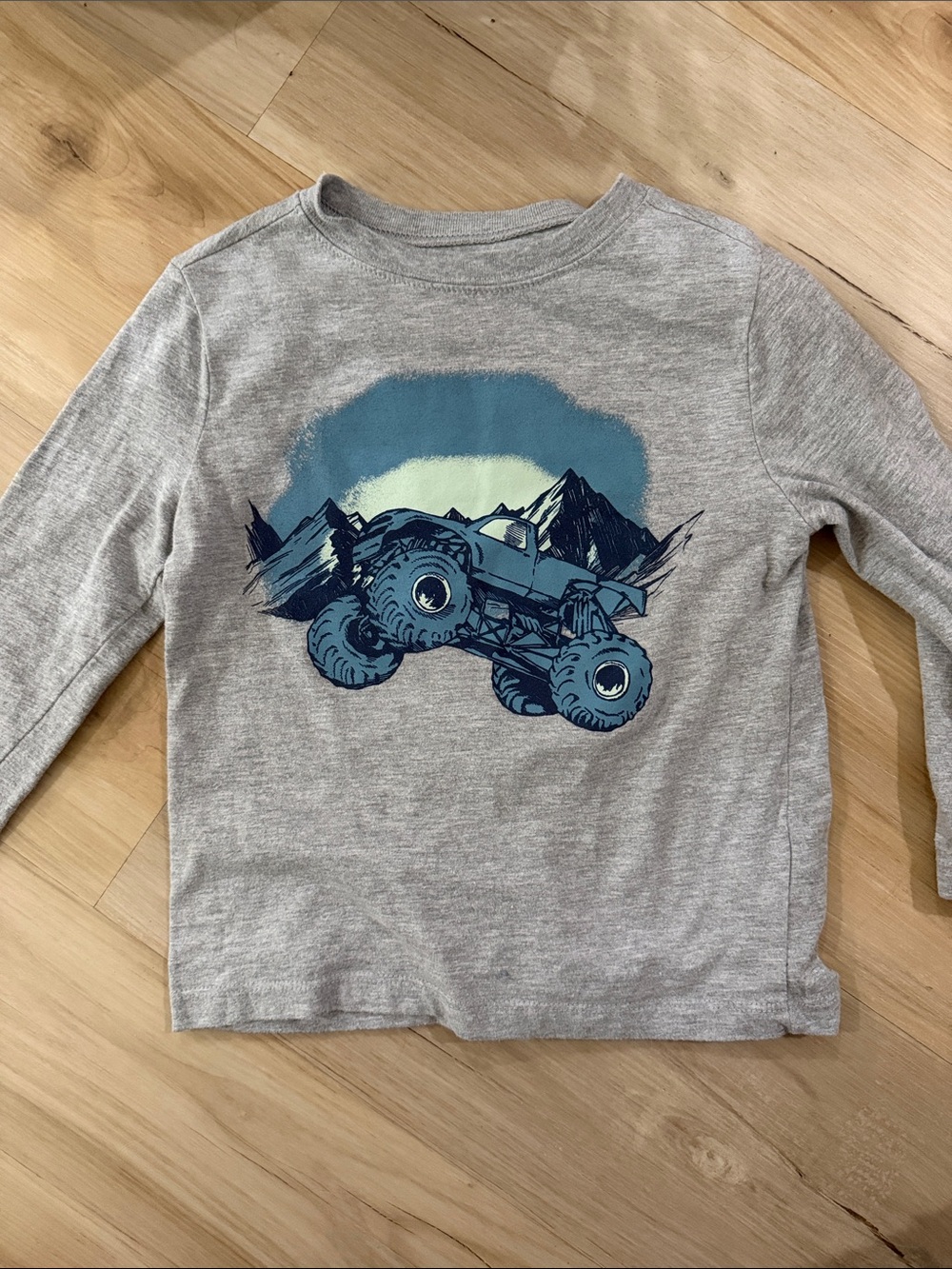 OshKosh B'gosh Gray Long Sleeve Tee with Blue Monster Truck Graphic